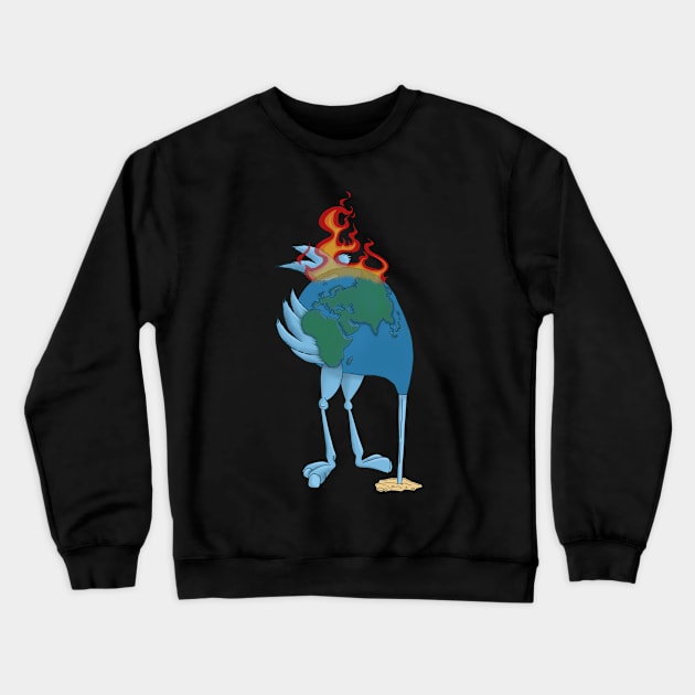 Climate Change Denier Ostrich on Fire- Head in the Sand Crewneck Sweatshirt by IceTees